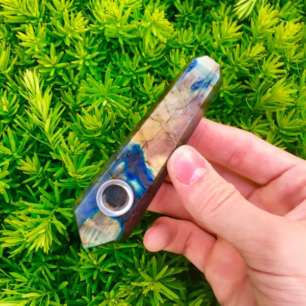 Labradorite Crystal Pipe, gemstone quartz pipe wholesale